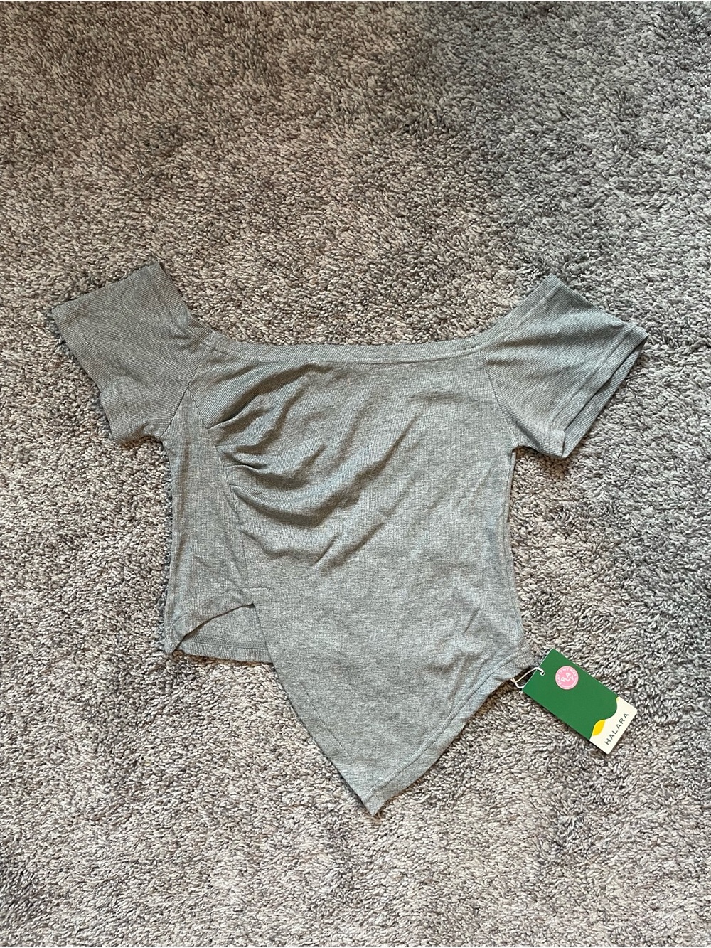 HALARA Gray Off-Shoulder Asymmetrical Crop Top